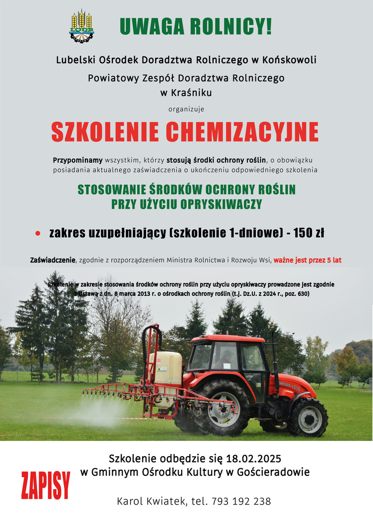 Zdjęcie plakatu dotyczącego Szkolenia Chemizacyjnego w Gościeradowie