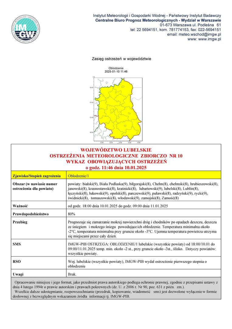ZDJĘCIE OSTRZEŻENIA METEOROLOGICZNEGO