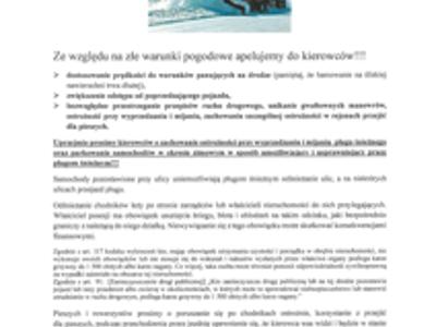 Zdjęcie apelu do kierowców o zachowanie ostrożności