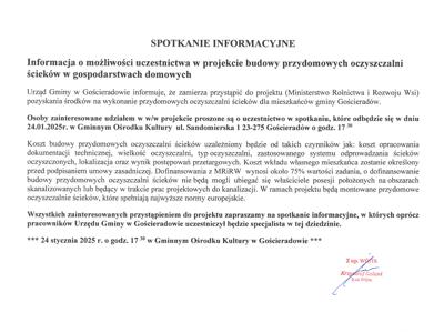 Zdjęcie informacji dotyczącej spotkania ws budowy przydomowych oczyszczalni ścieków