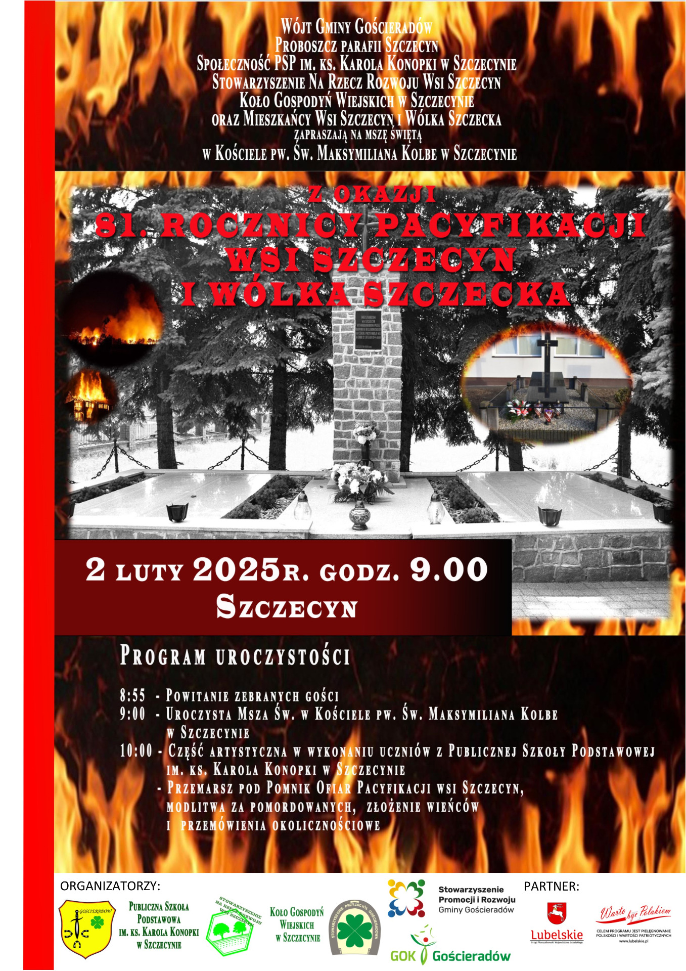 Plakat pacyfikacja 2025 z logami