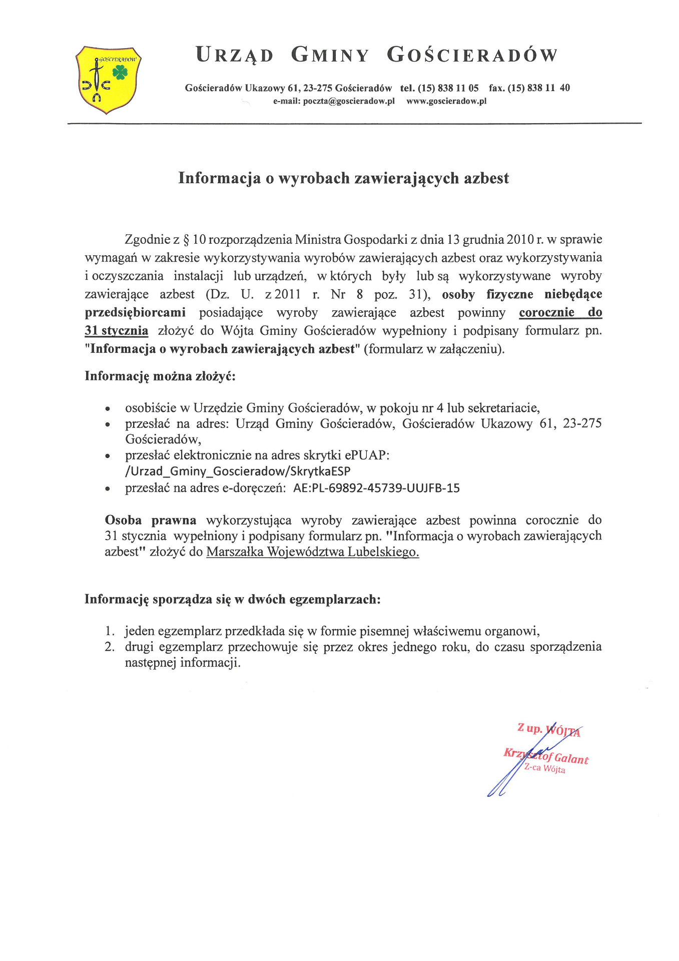 Zdjęcie informacji o wyrobach zawierajacych azbest