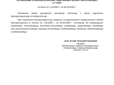 Zdjęcie ostrzeżenia hydrogeologicznego nr 1_2025