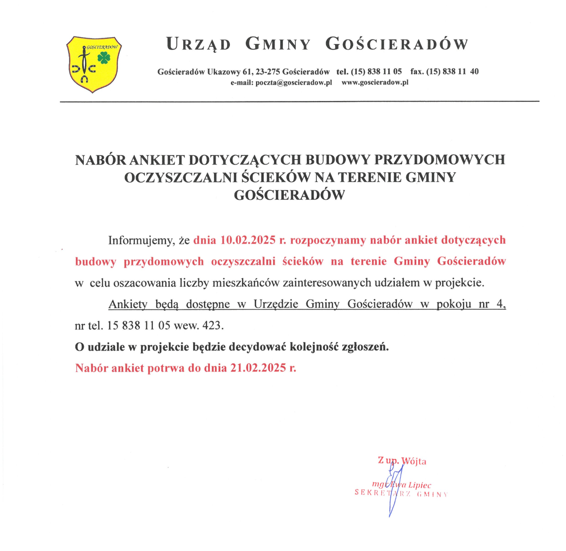 Zdjęcie informacji dotyczącej naboru ankiet
