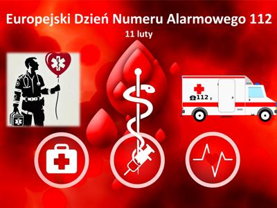 Zdjęcie z grafikami dotyczącymi Europejskiego Dnia Numeru Alarmowego 112