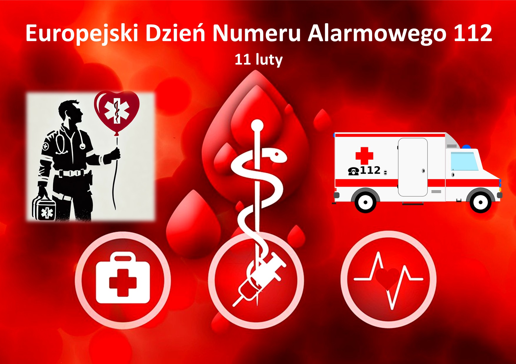 Zdjęcie z grafikami dotyczącymi Europejskiego Dnia Numeru Alarmowego 112