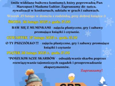 Plakat dotyczący ferii z biblioteką