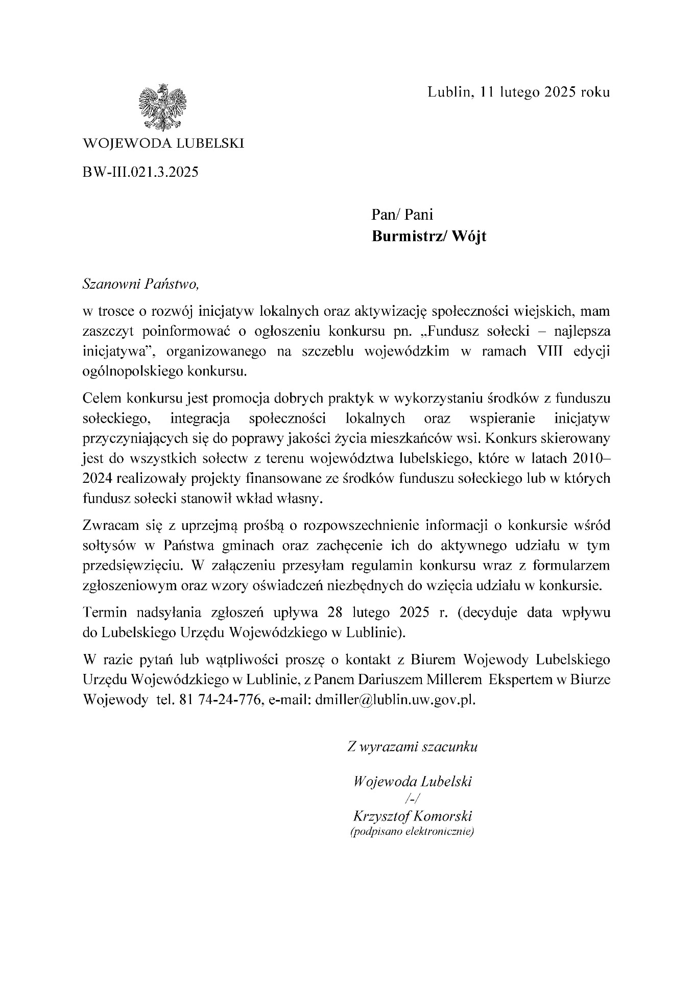 Zdjecie pisma Wojewody do Wójtów Burmistrzów 