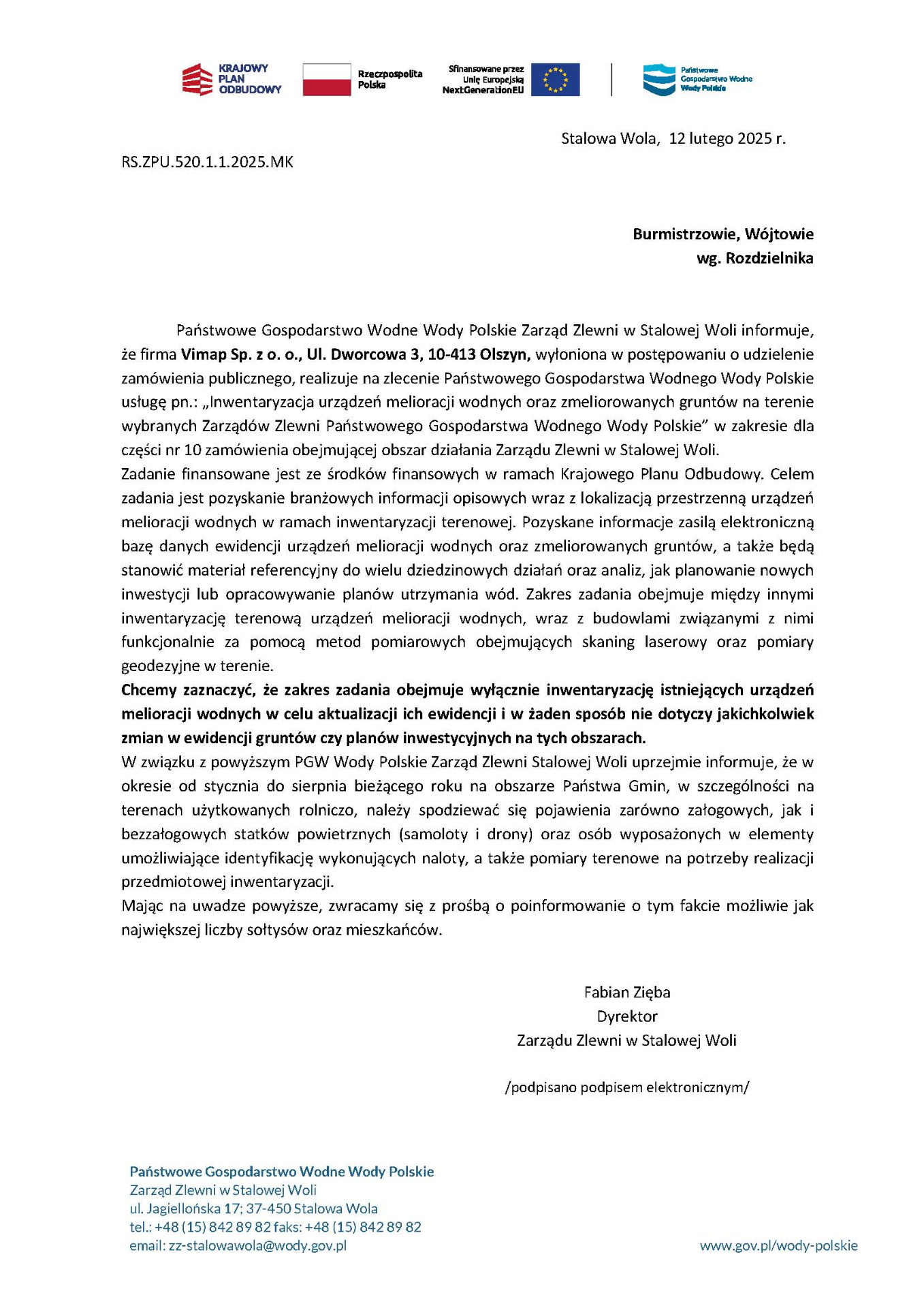 Zdjęcie informacji dotyczącej przeprowadzanej inwentaryzacji PGW Wody Polskie