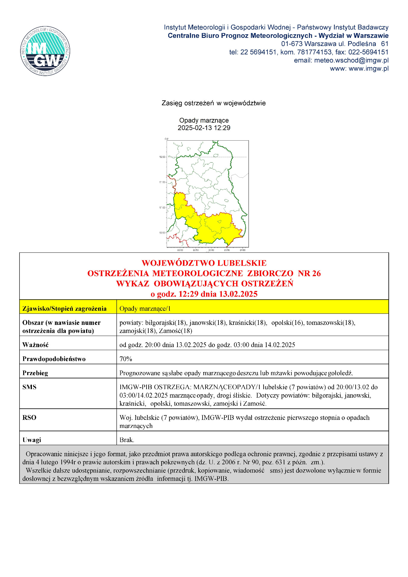 Zdjęcie mapy ostrzeżenia meteorologicznego