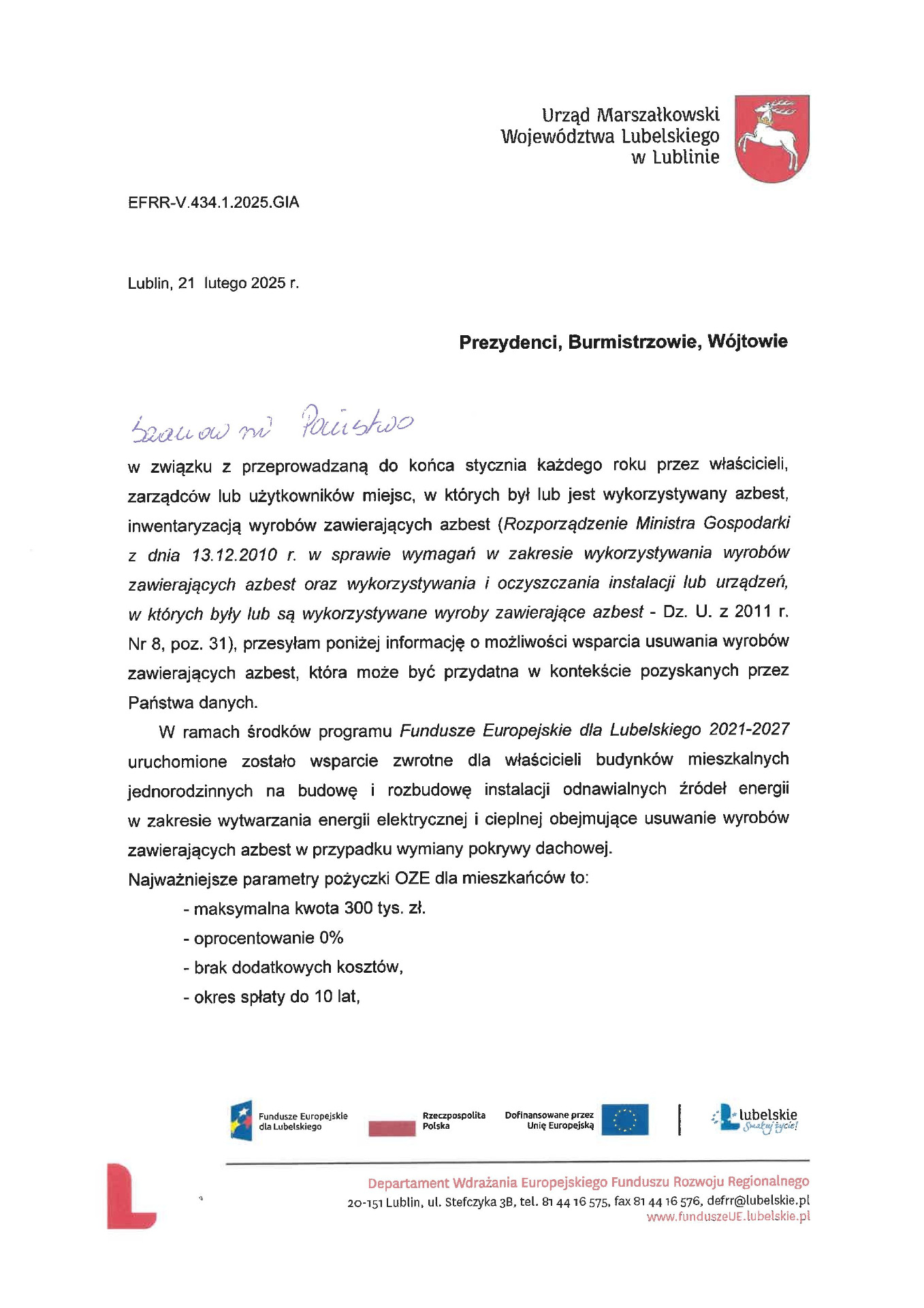 Obraz/skan dokumentu zawierającego treść informacji strona 1