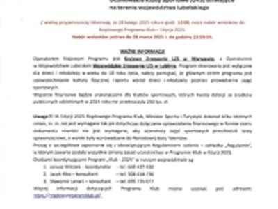 Zdjęcie pisma dotyczącego Rządowego Programu Klub - Edycja 2025