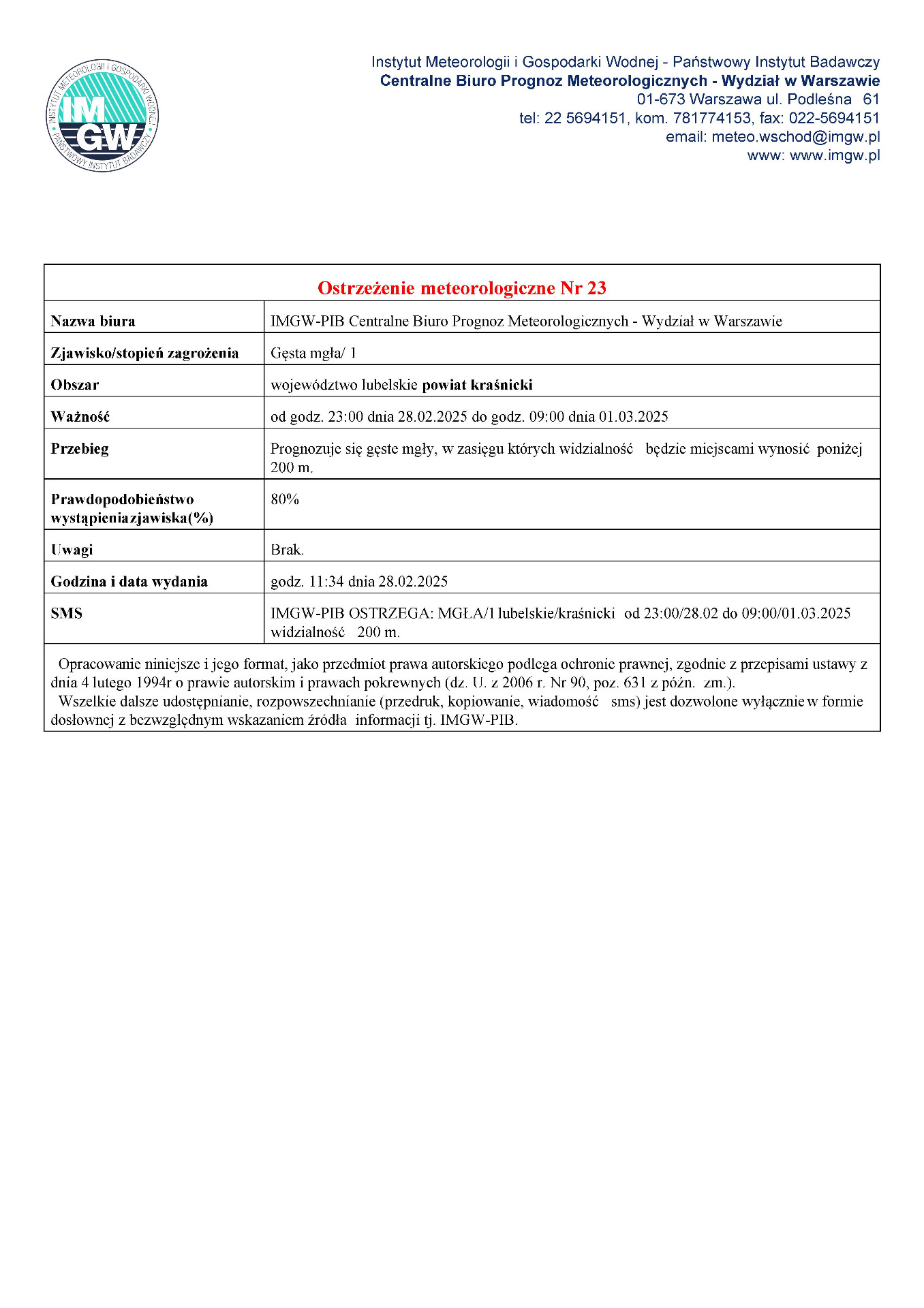Zdjęcie ostrzeżenia meteorologicznego