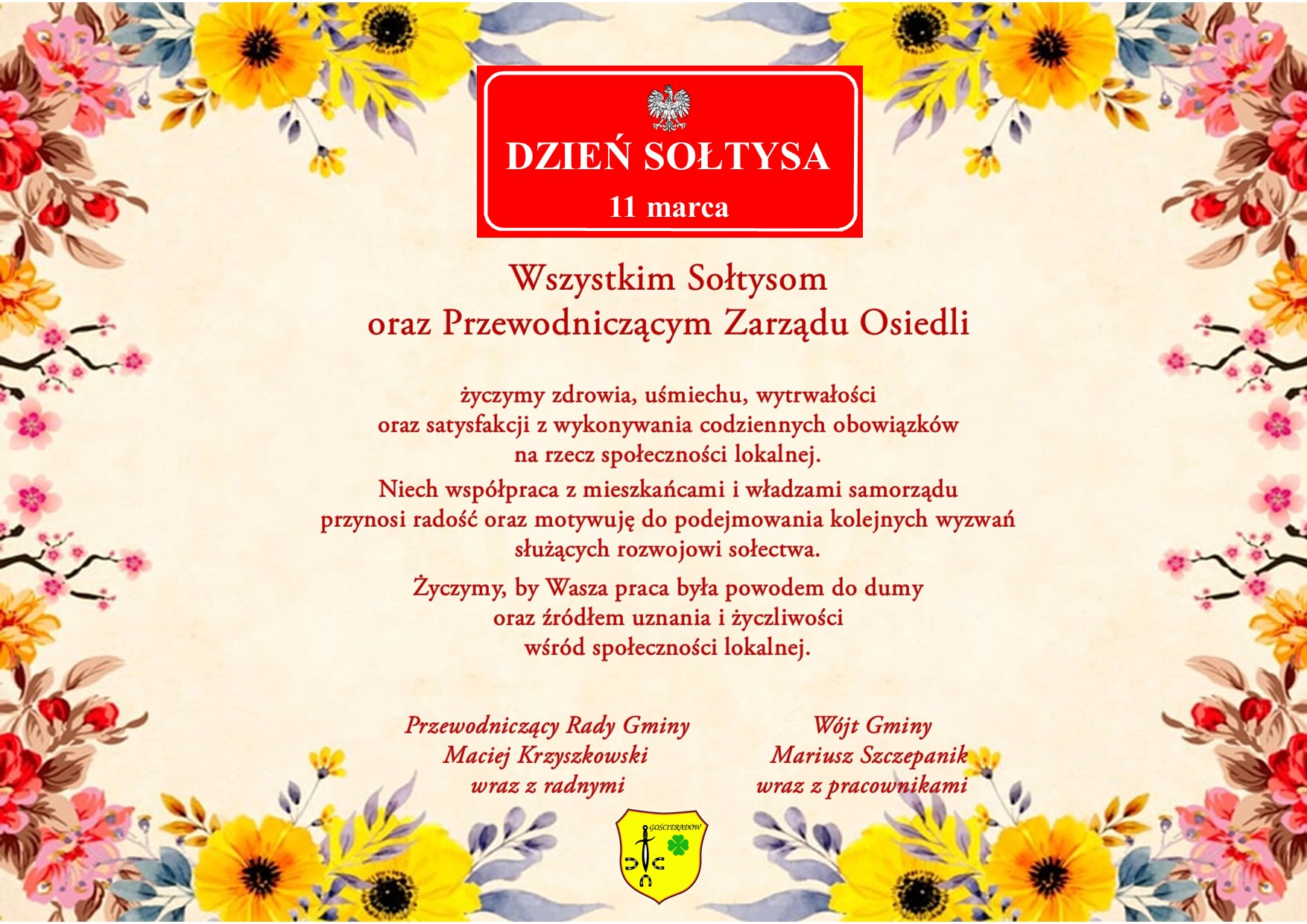 Zdjęcie kwiatów z życzeniami dla sołtysów