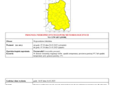 ZDJĘCIE PROGNOZY NIEBEZPIECZNYCH ZJAWISK METEOROLOGICZNYCH - przymrozki
