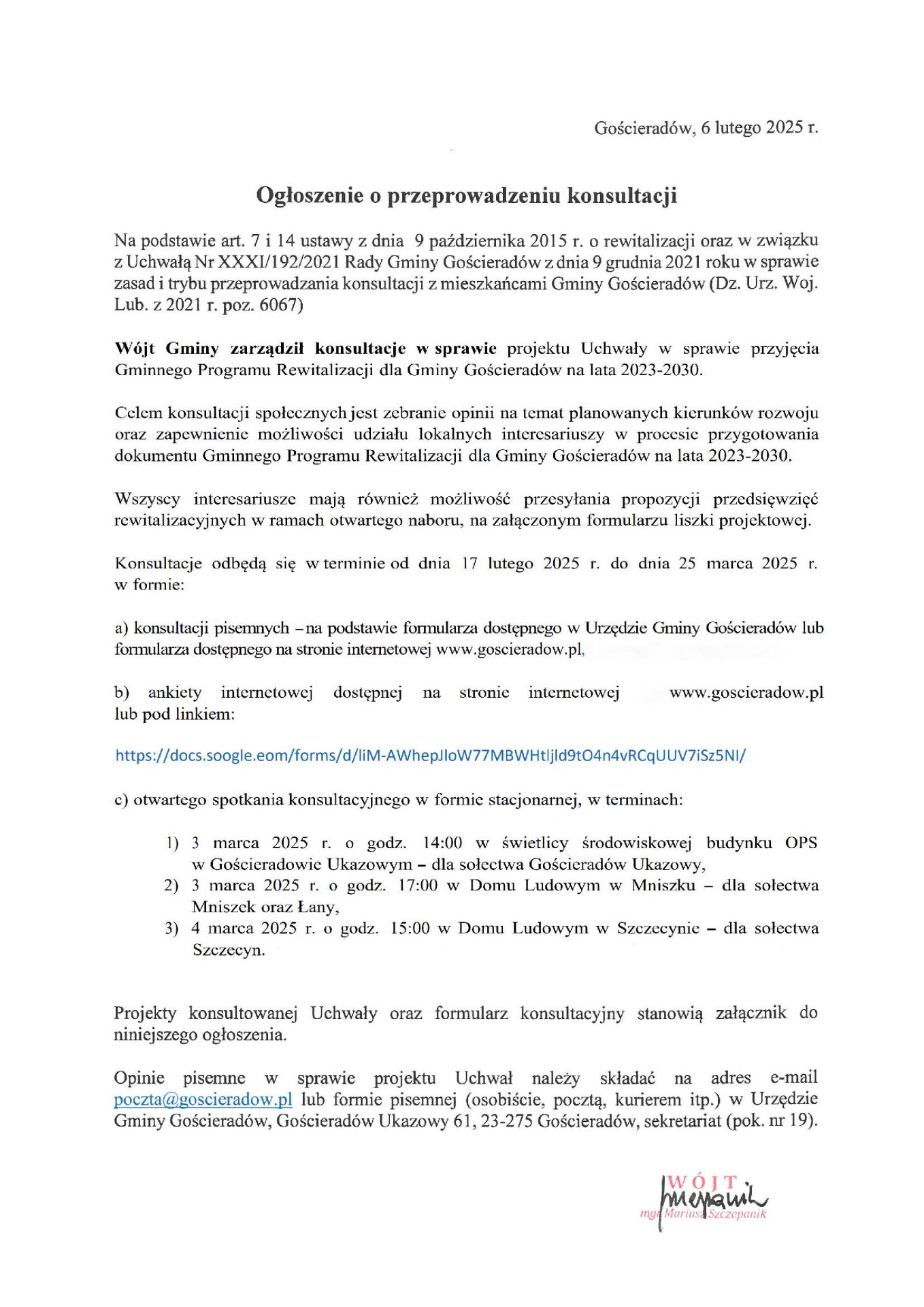 Zdjęcie ogłoszenie o przeprowadzeniu konsultacji