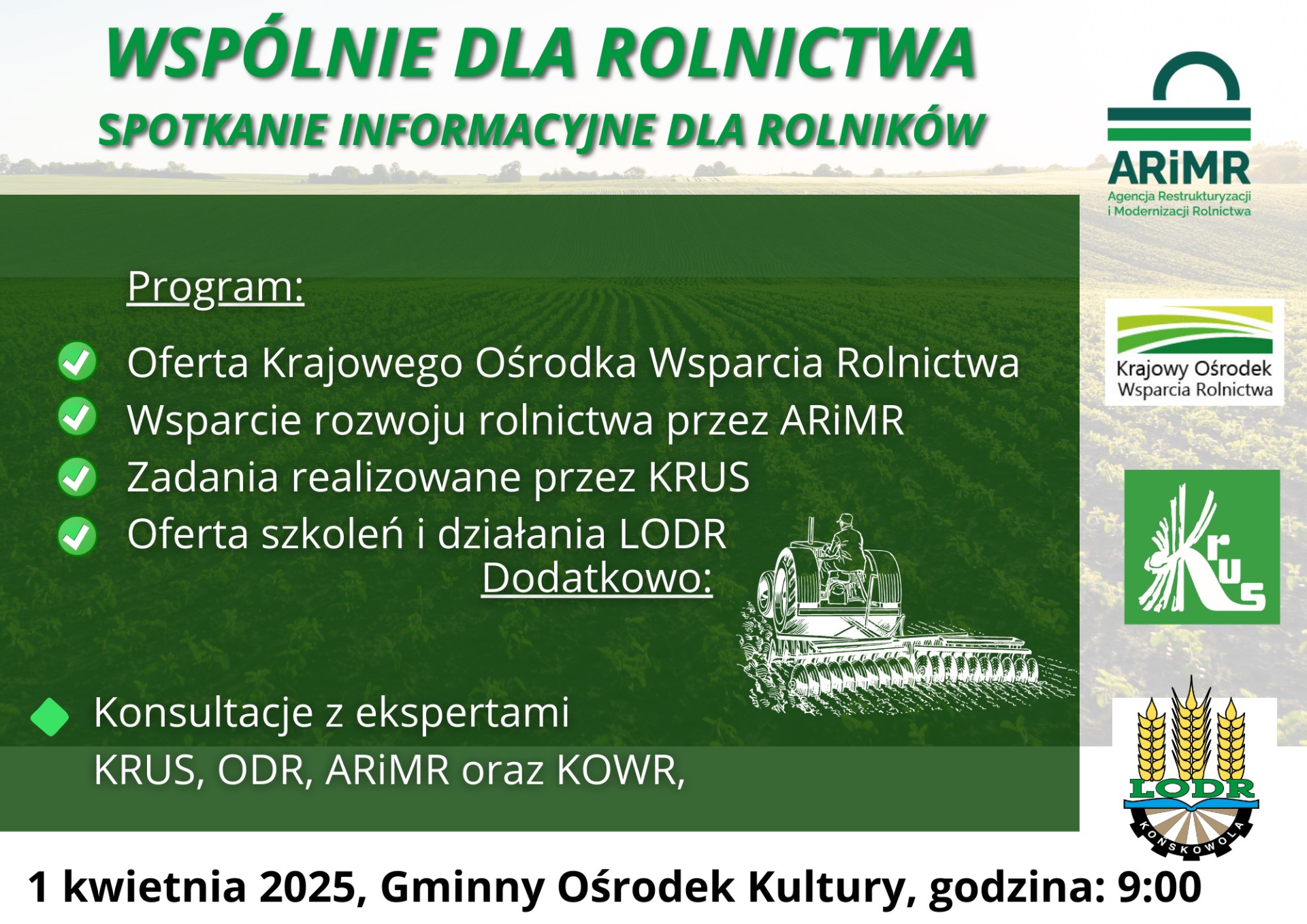 Zdjęcie plakatu dot. spotkania dla rolników – WSPÓLNIE DLA ROLNICTWA