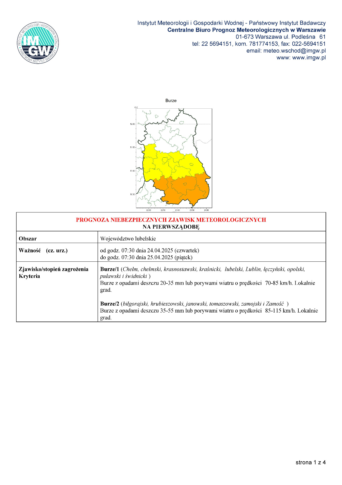 Zdjęcie mapy ostrzeżenia meteorologicznego