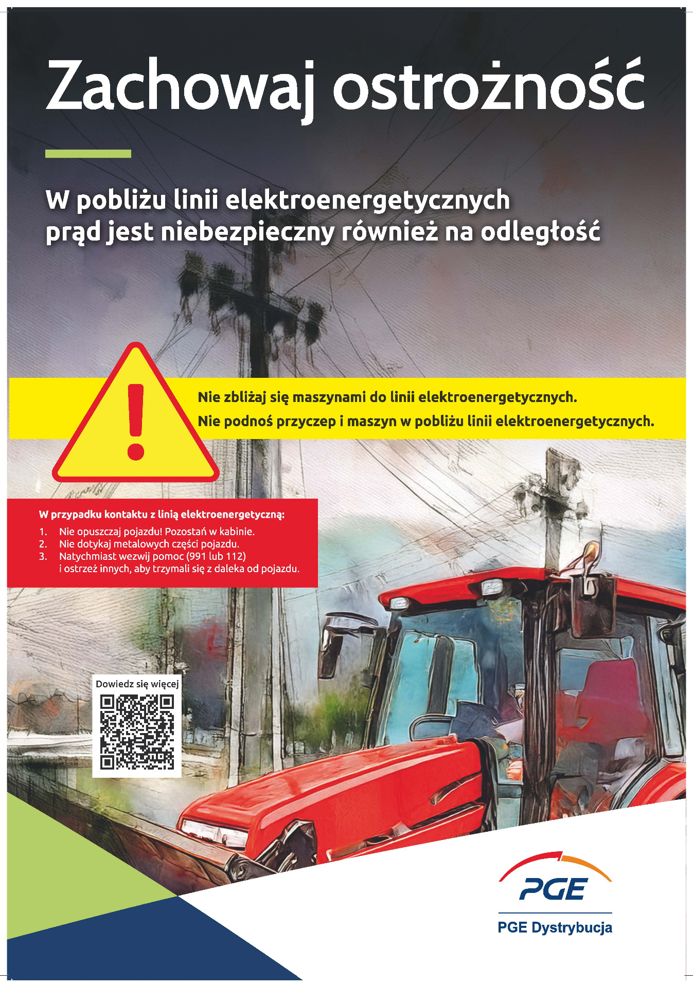 Zdjęcie plakatu zachowania ostrożności przy liniach elektroenergetycznych