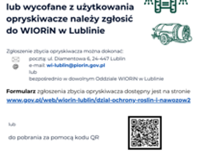 Zdjęcie komunikatu dotyczącego nie używanego sprzętu do stosowania środków ochrony roślin