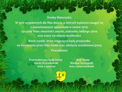 Zdjęcie koniczyn z życzeniami dla maturzystów