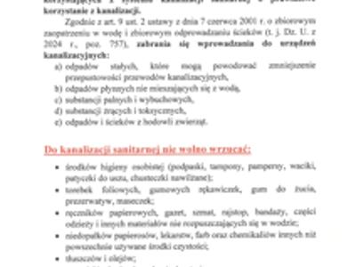 ZDJĘCIE OGŁOSZENIA O PRAWIDŁOWYM KORZYSTANIU Z KANALIZACJI