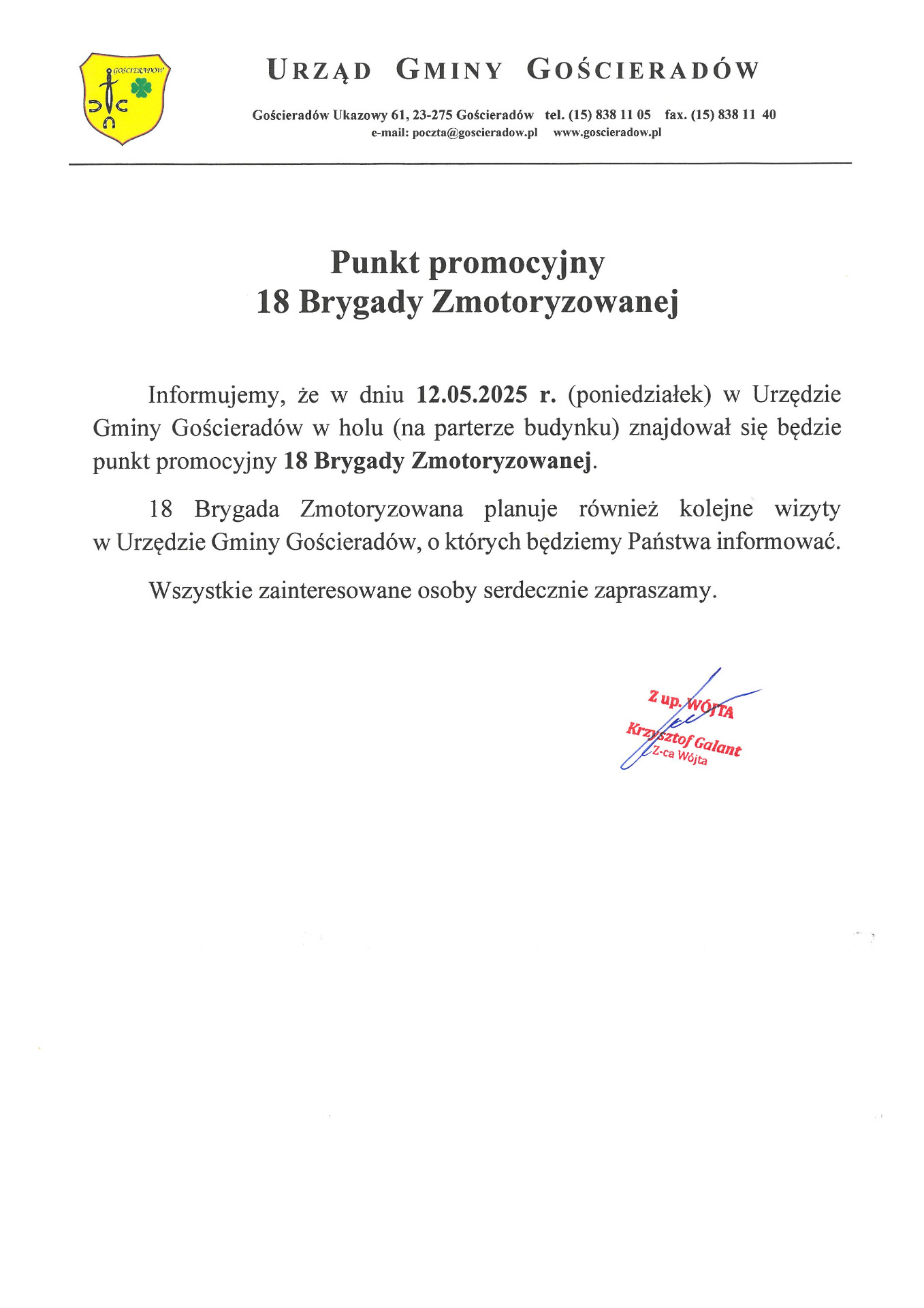 Zdjęcie informacji dotyczacej punktu promocyjnego 18 Brygady Zmotoryzowanej