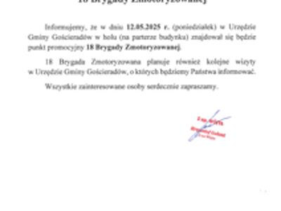 Zdjęcie informacji dotyczacej punktu promocyjnego 18 Brygady Zmotoryzowanej