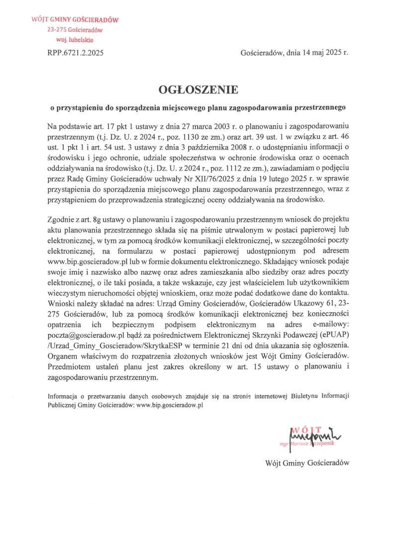 Zdjęcie/skan dokumentu z ogłoszeniem