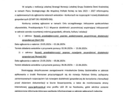 Zdjęcie informacji LGD Ziemi Kraśnickiej dotyczącej konkursów na rozpoczęcie i rozwój działalności gospodarczych