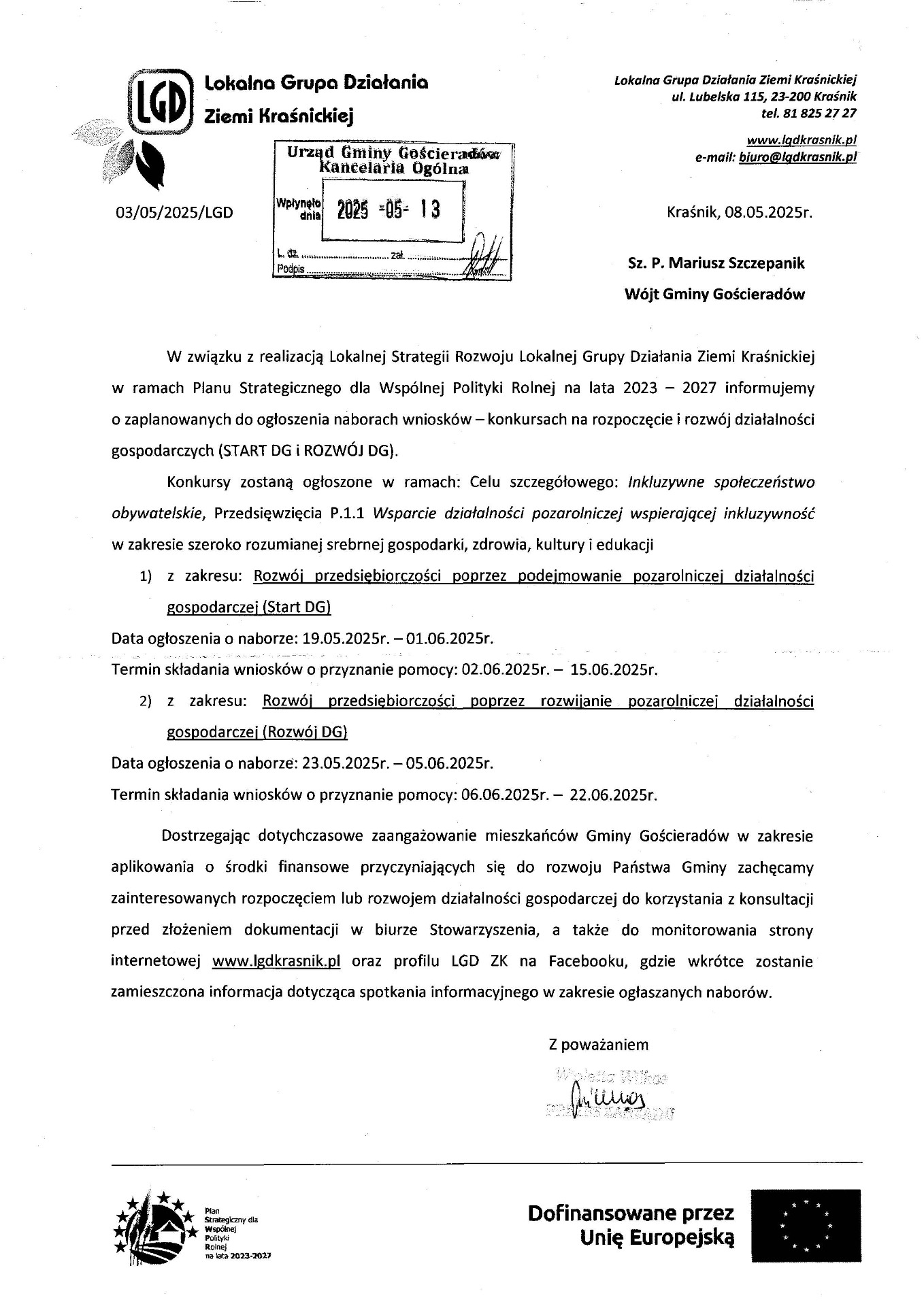 Zdjęcie informacji LGD Ziemi Kraśnickiej dotyczącej konkursów na rozpoczęcie i rozwój działalności gospodarczych
