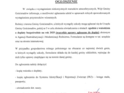 Zdjęcie ogłoszenia dotyczącego przymrozków wiosennych