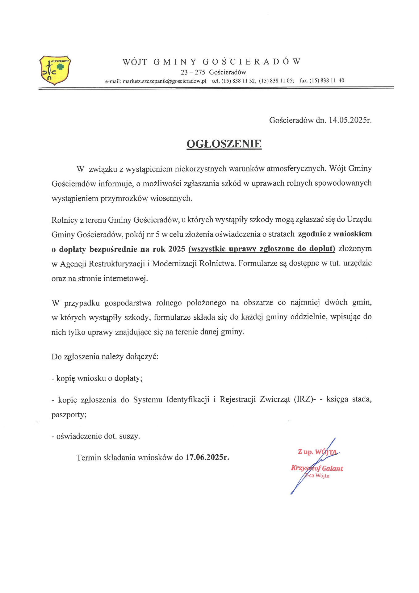 Zdjęcie ogłoszenia dotyczącego przymrozków wiosennych