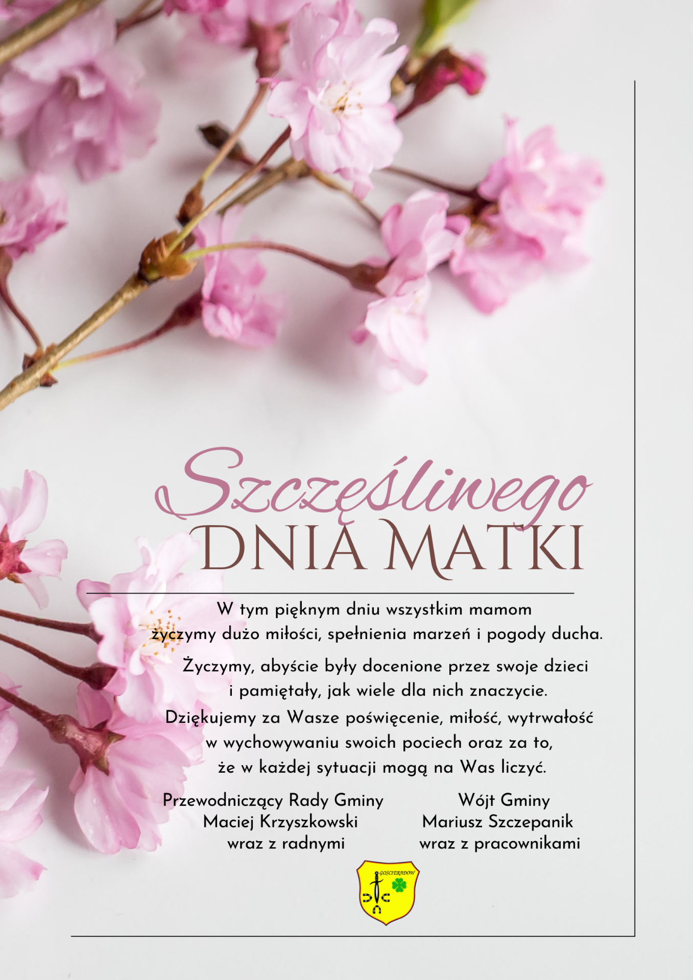 Zdjęcie z kwiatami i życzeniami z okazji Dnia Matki