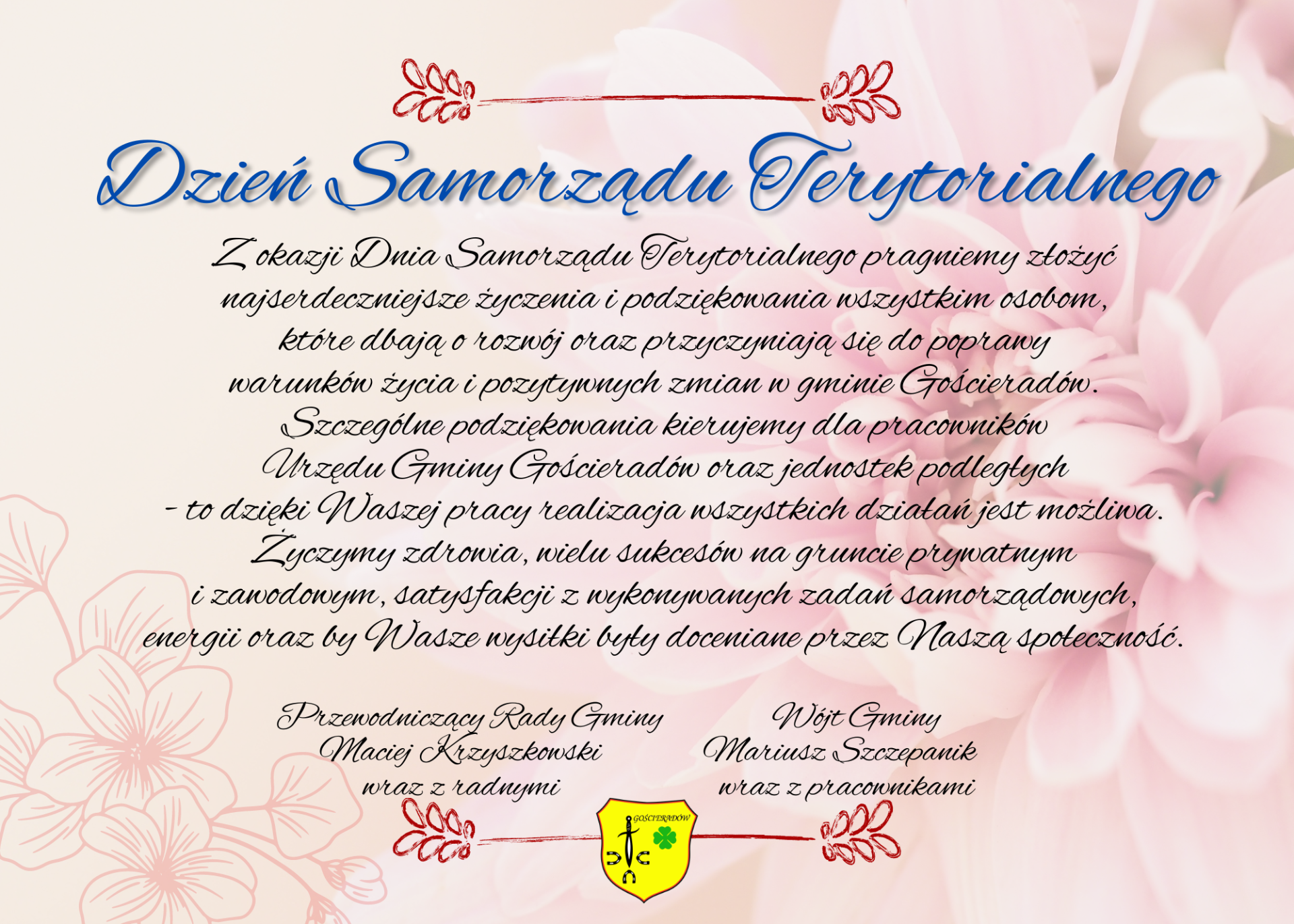 Zdjęcie kwiatów i życzeń z okazji Dnia Samorządu Terytorialnego
