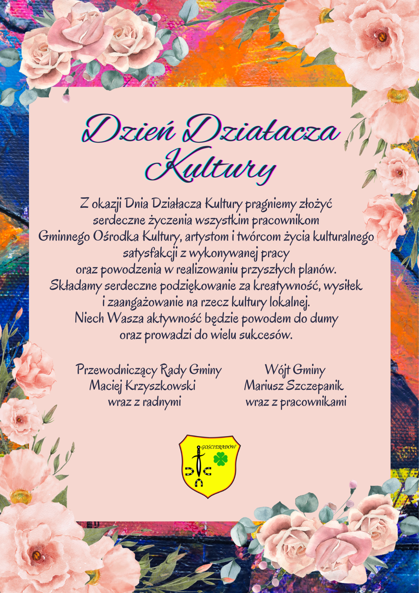 Zdjęcie kwiatów i życzeń z okazji Dnia Działacza Kultury