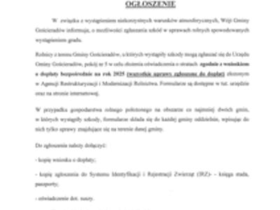 Zdjęcie ogłoszenia o możliwości zgłaszania szkód w uprawach rolnych spowodowanych wystąpieniem gradu