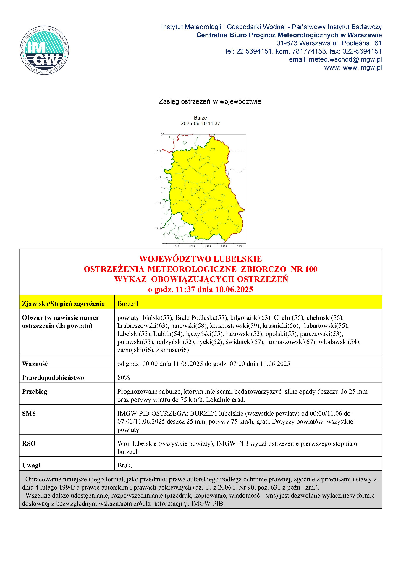 Zdjęcie mapy ostrzeżenia meteorologicznego