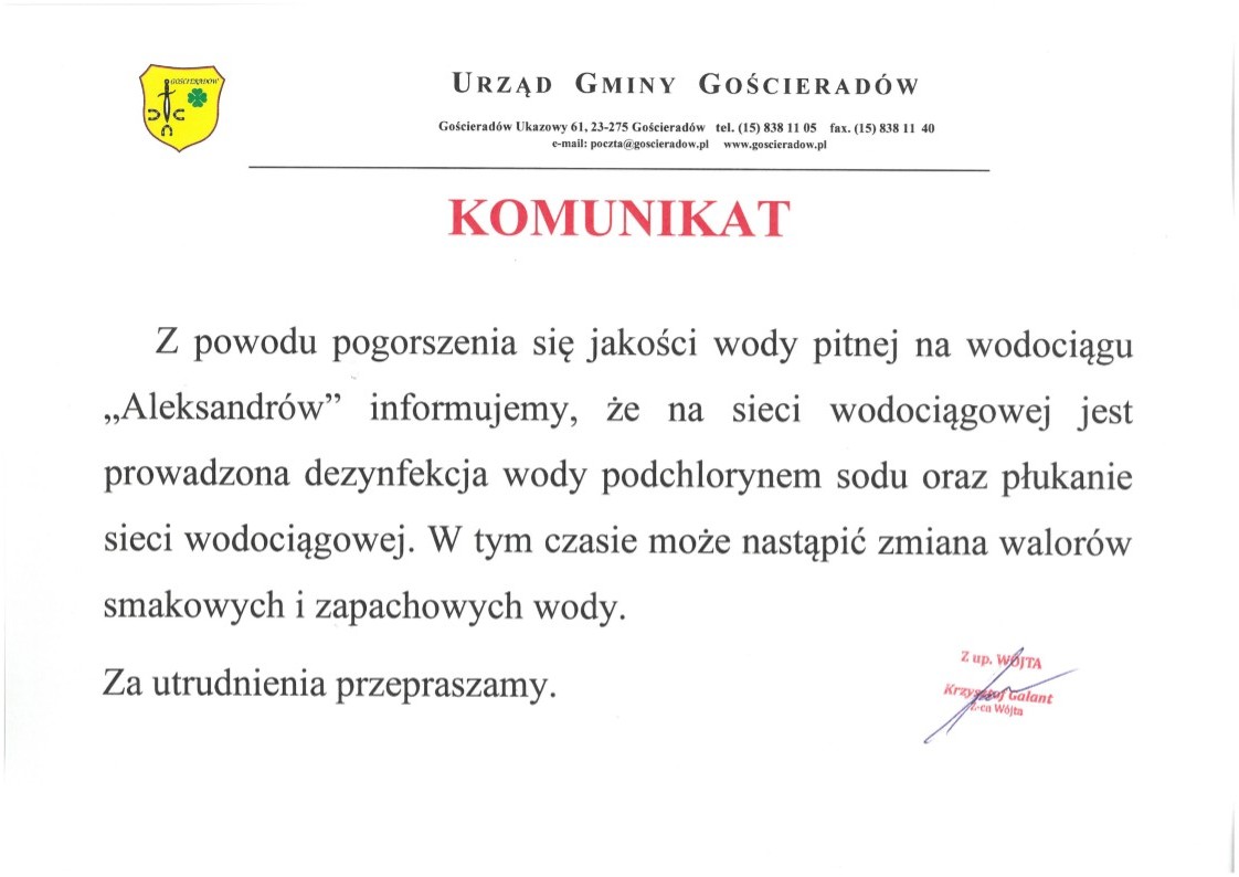 Obraz/skan dokumentu zawierającego treść komunikatu