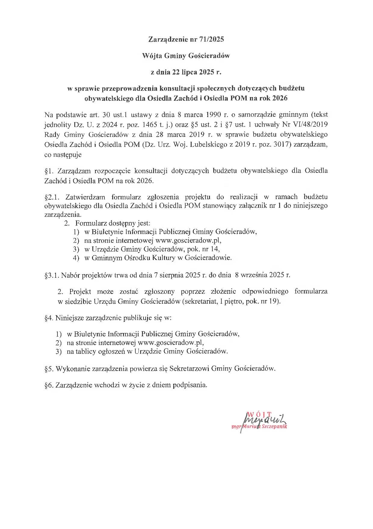 Plik źródłowy zarządzenia