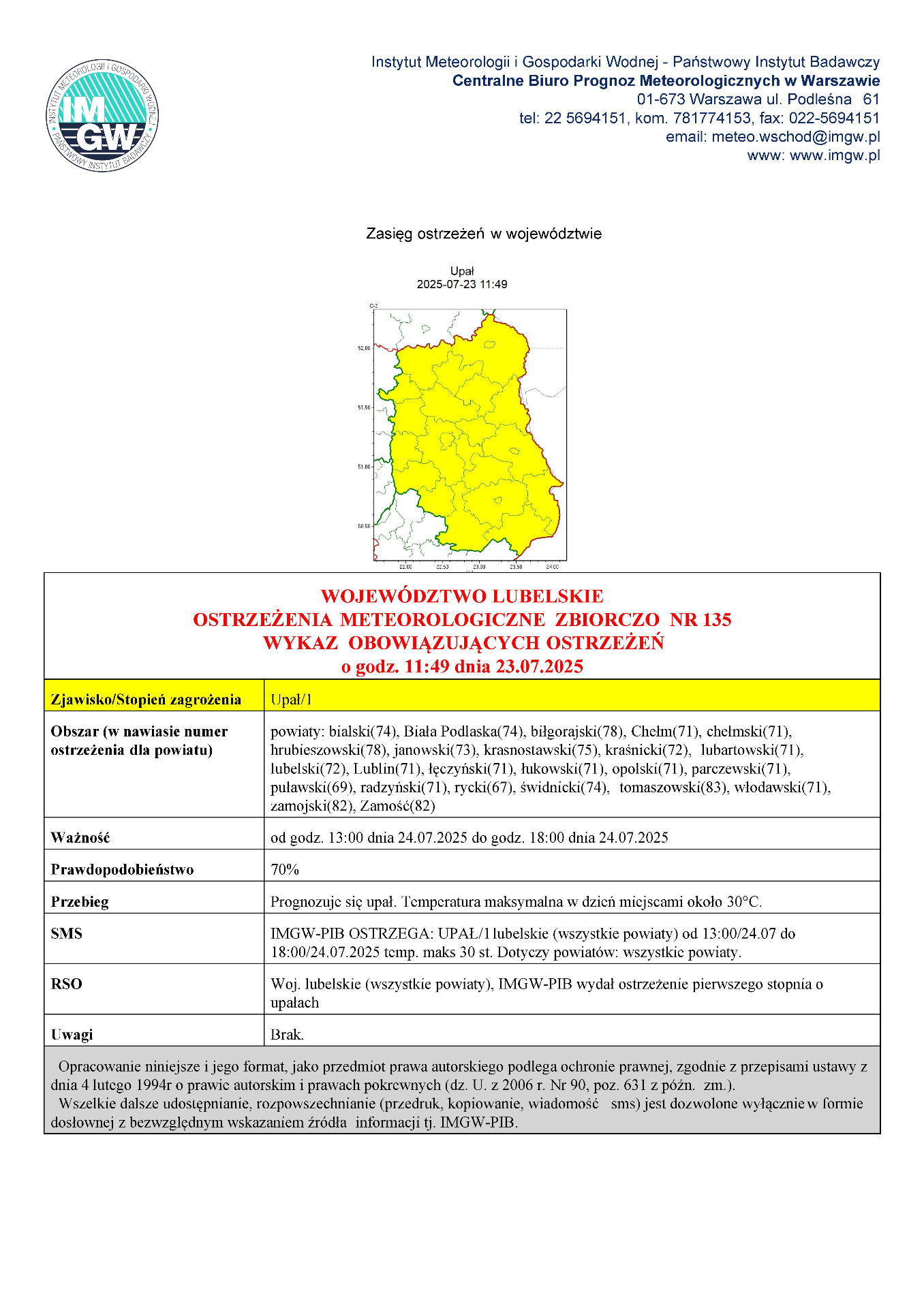 Zdjęcie mapy ostrzeżenia meteorologicznego