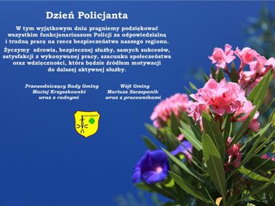 Zdjęcie kwiatów z życzeniami z okazji Dnia Policjanta