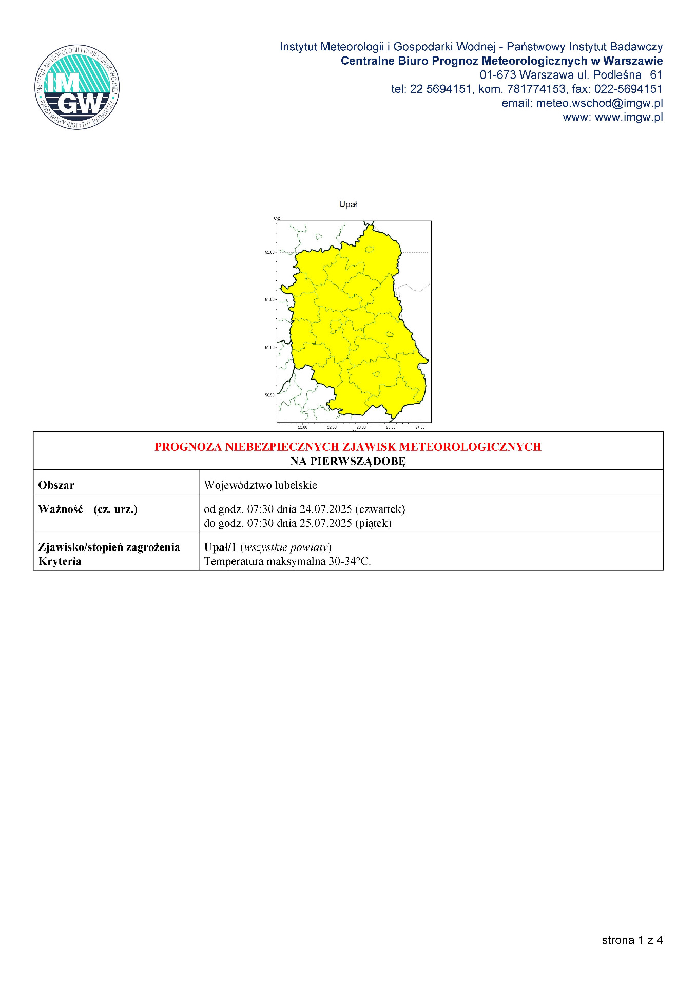 Zdjęcie mapy ostrzeżenia meteorologicznego
