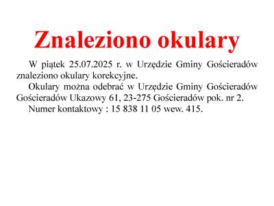 Zdjęcie informacji o znalezionych okularach