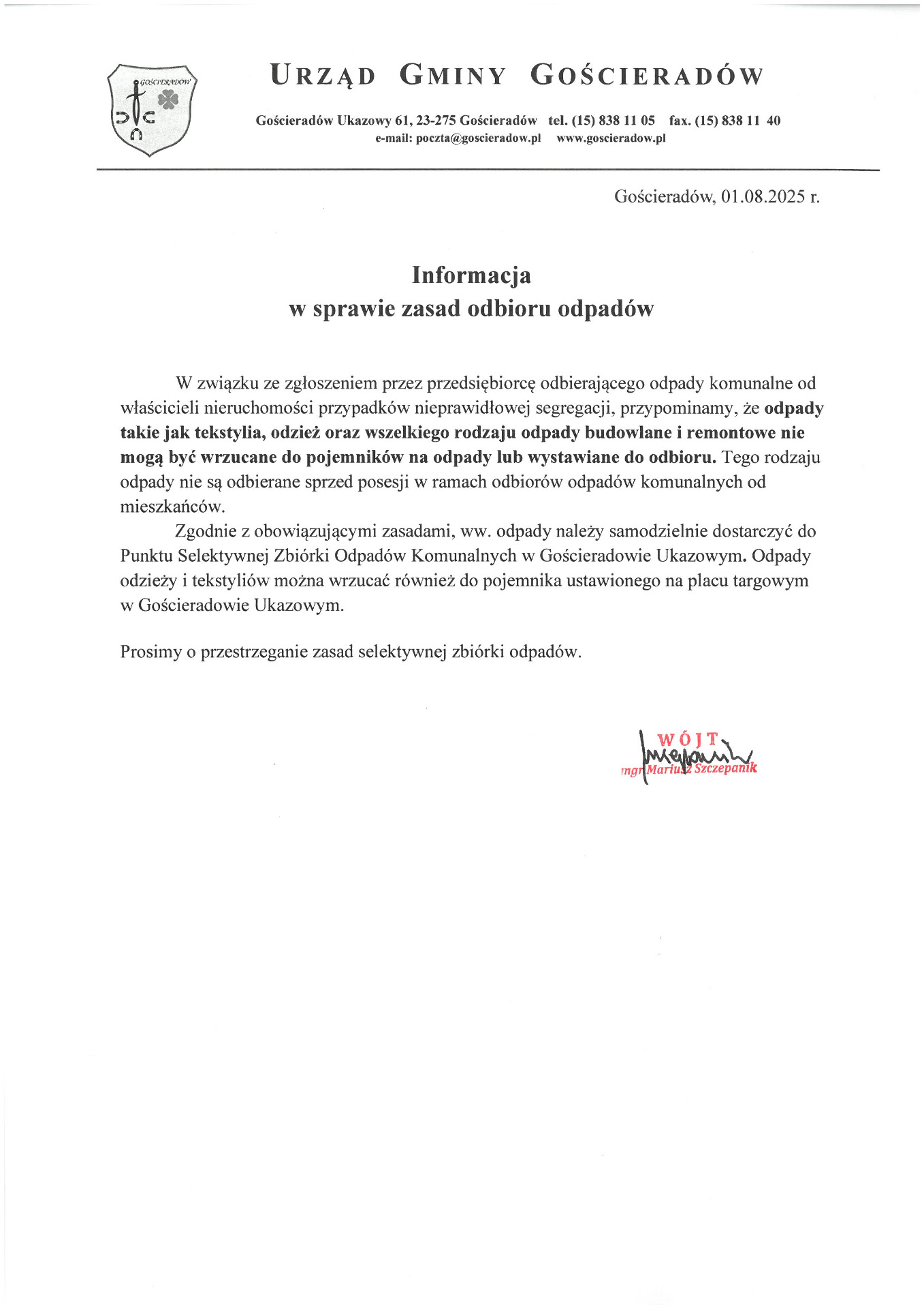 Zdjęcie informacji w sprawie zasad odbioru odpadów