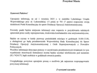 Zdjęcie pisma o Punkcie Konsultacyjnym