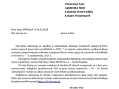 Zdjęcie pisma dotyczącego szczepień lisów