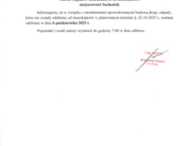 Zdjecie informacji o odbiorze odpadów