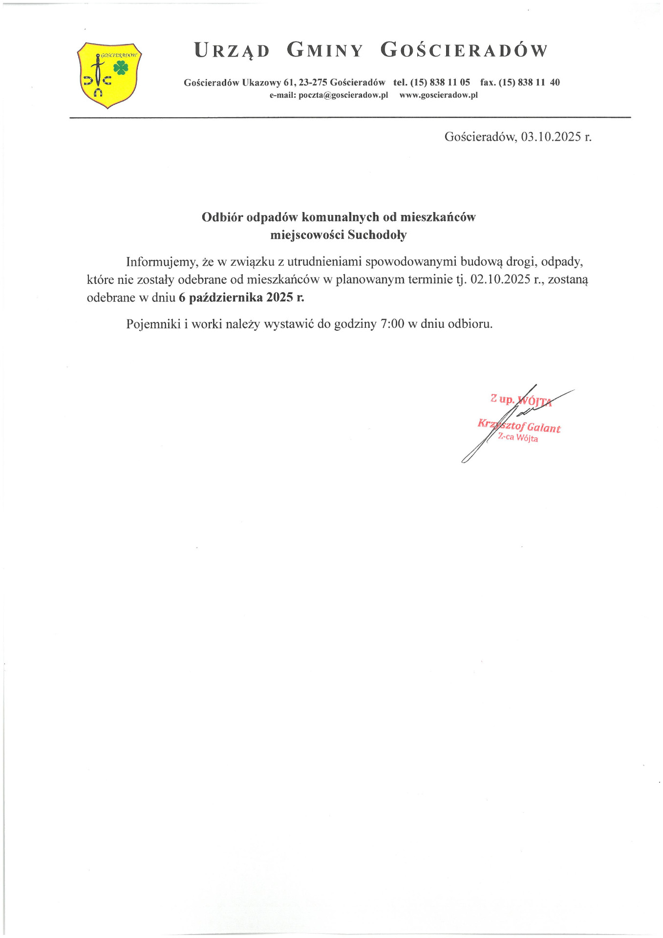 Zdjecie informacji o odbiorze odpadów