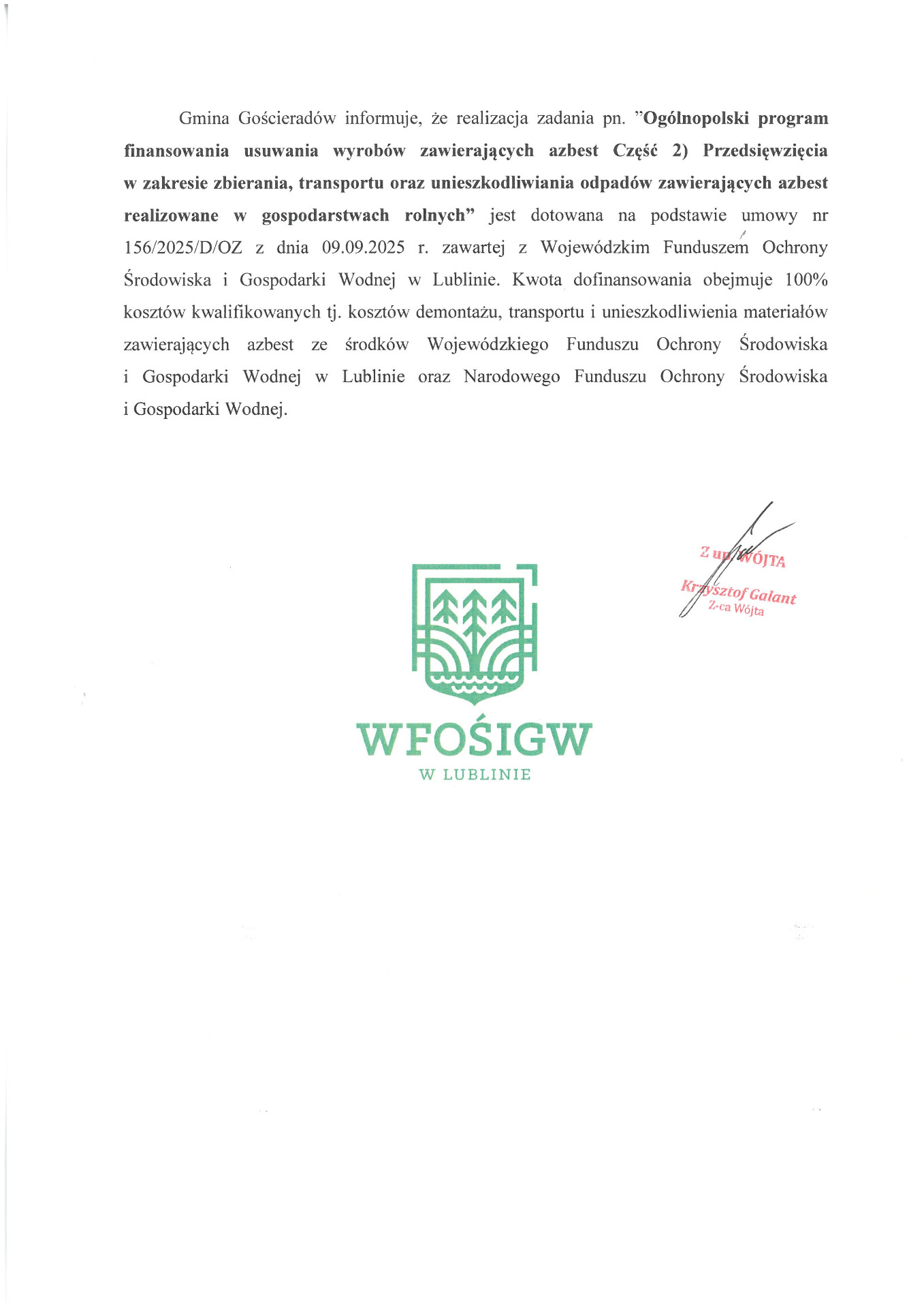 Zdjęcie informacji dotyczącej azbestu
